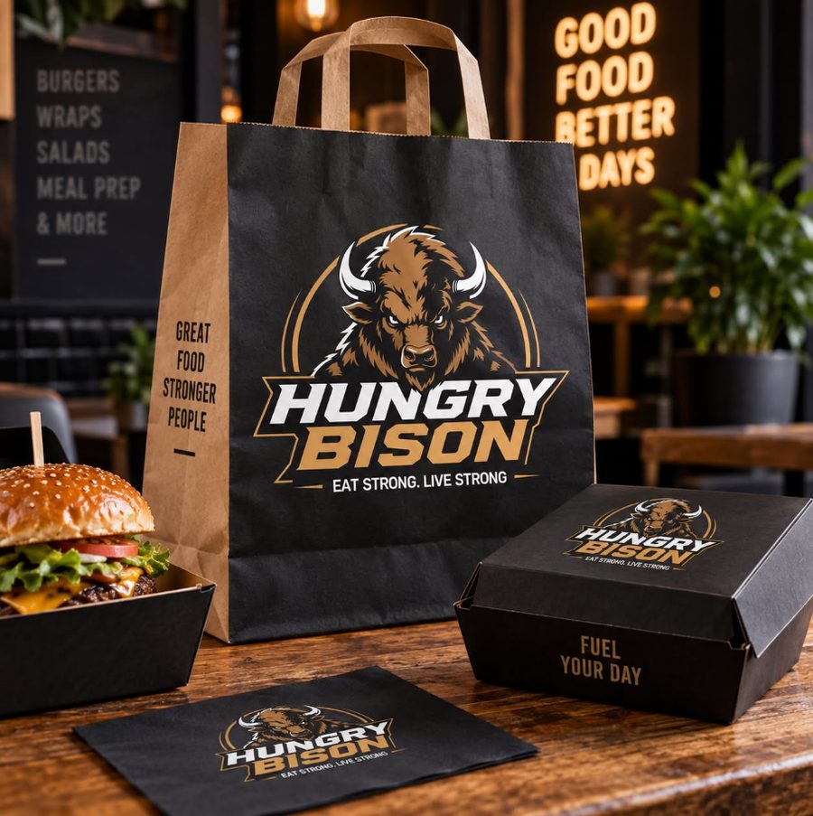 Torby i opakowania z logo Hungry Bison od Fresh Look Design