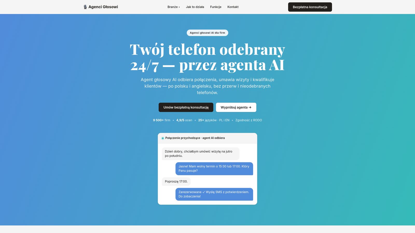 Strona Agenci Głosowi - widok na komputerze