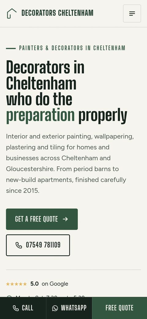 Strona Decorators Cheltenham - widok na telefonie