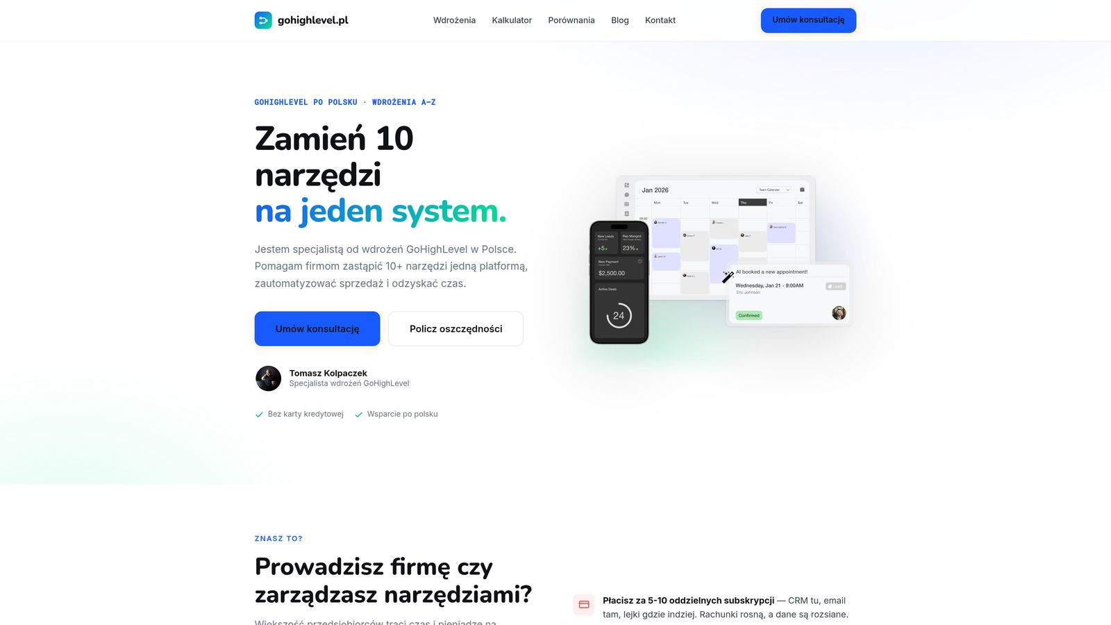 Strona GoHighLevel PL - widok na komputerze